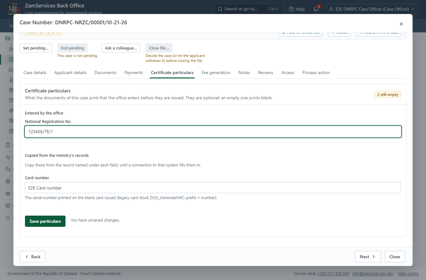 Fill in the certificate particulars (desktop)