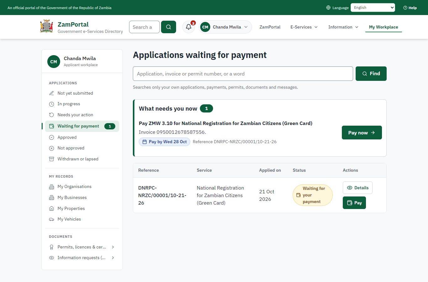 See that the fee is due (desktop)
