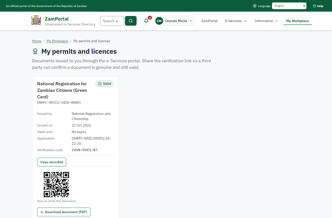 The document in My permits (desktop)