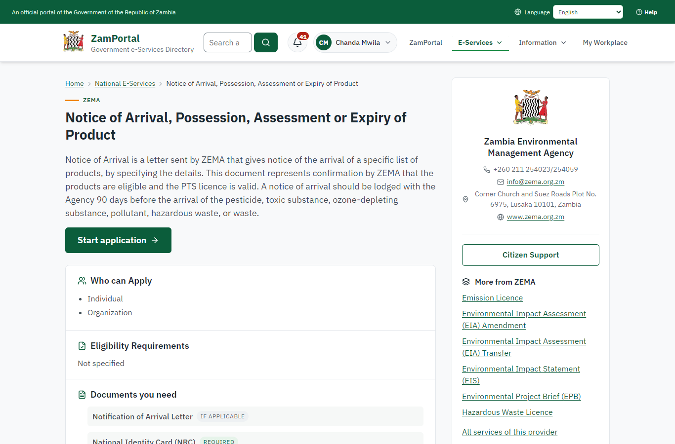 Read the service page (desktop)
