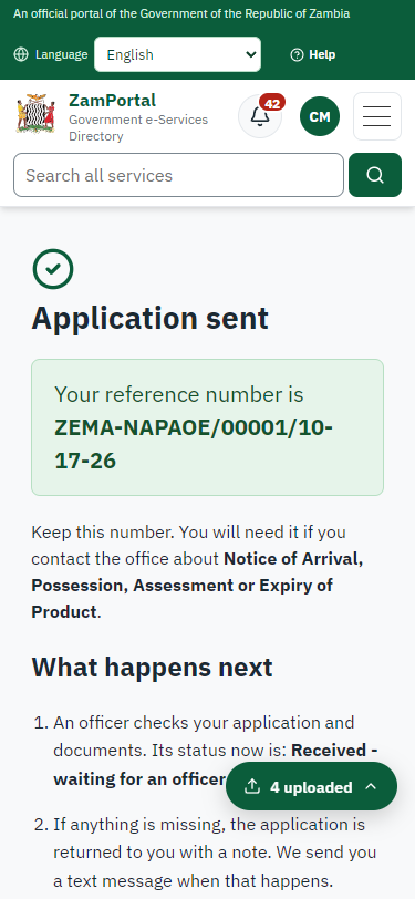 Application sent (375 px phone)