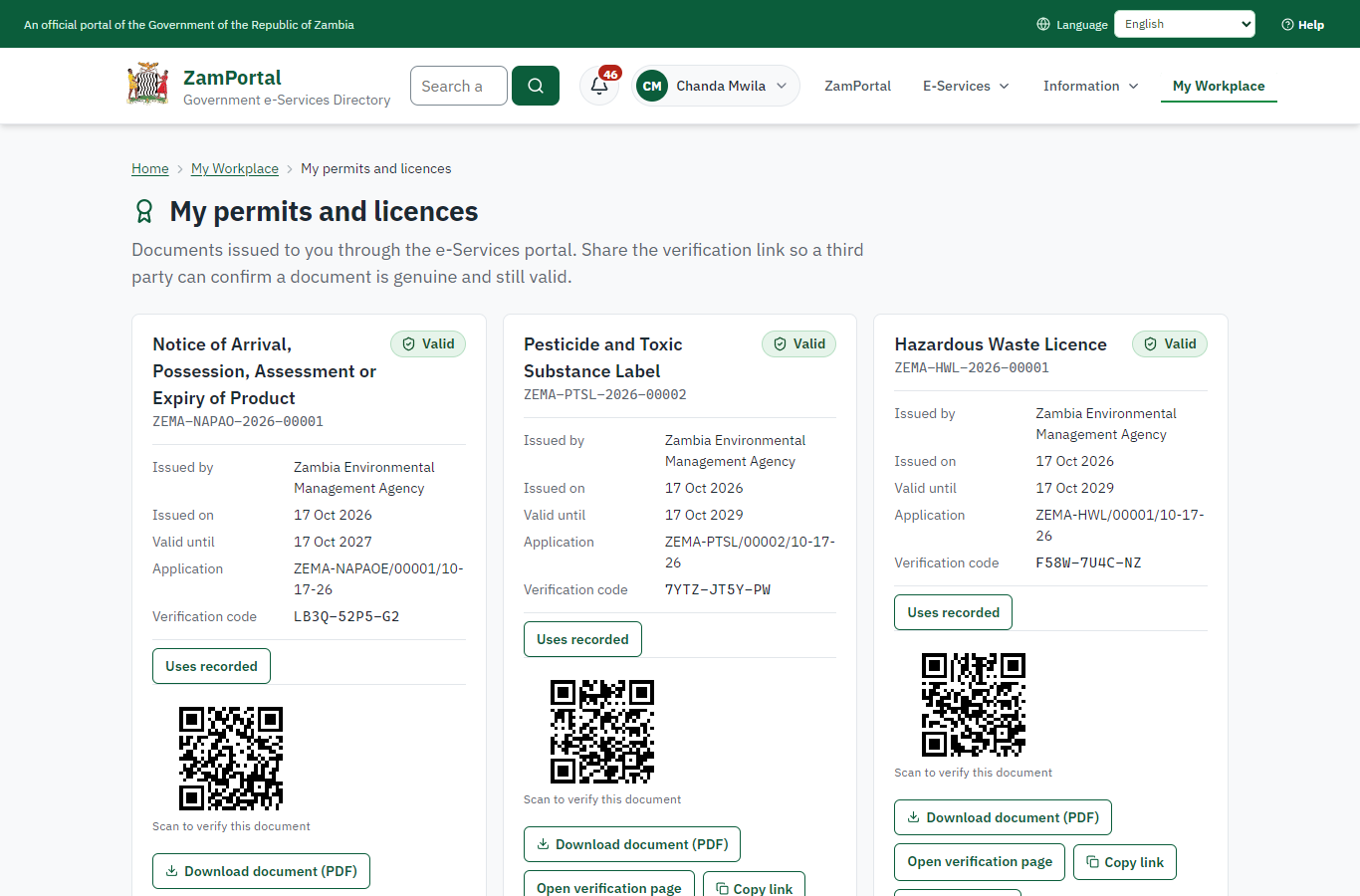 The document in My permits (desktop)
