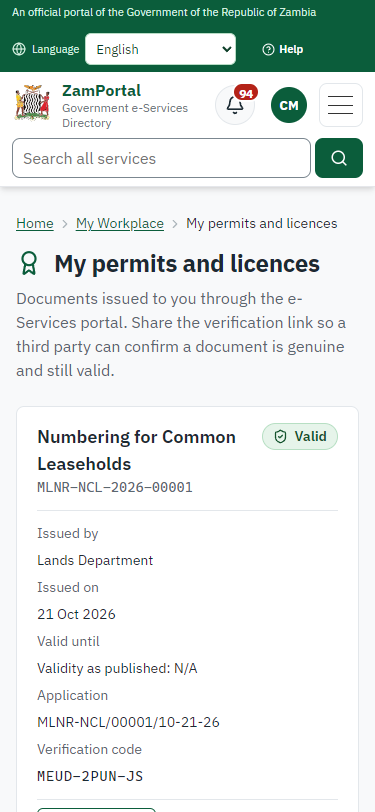 The document in My permits (375 px phone)