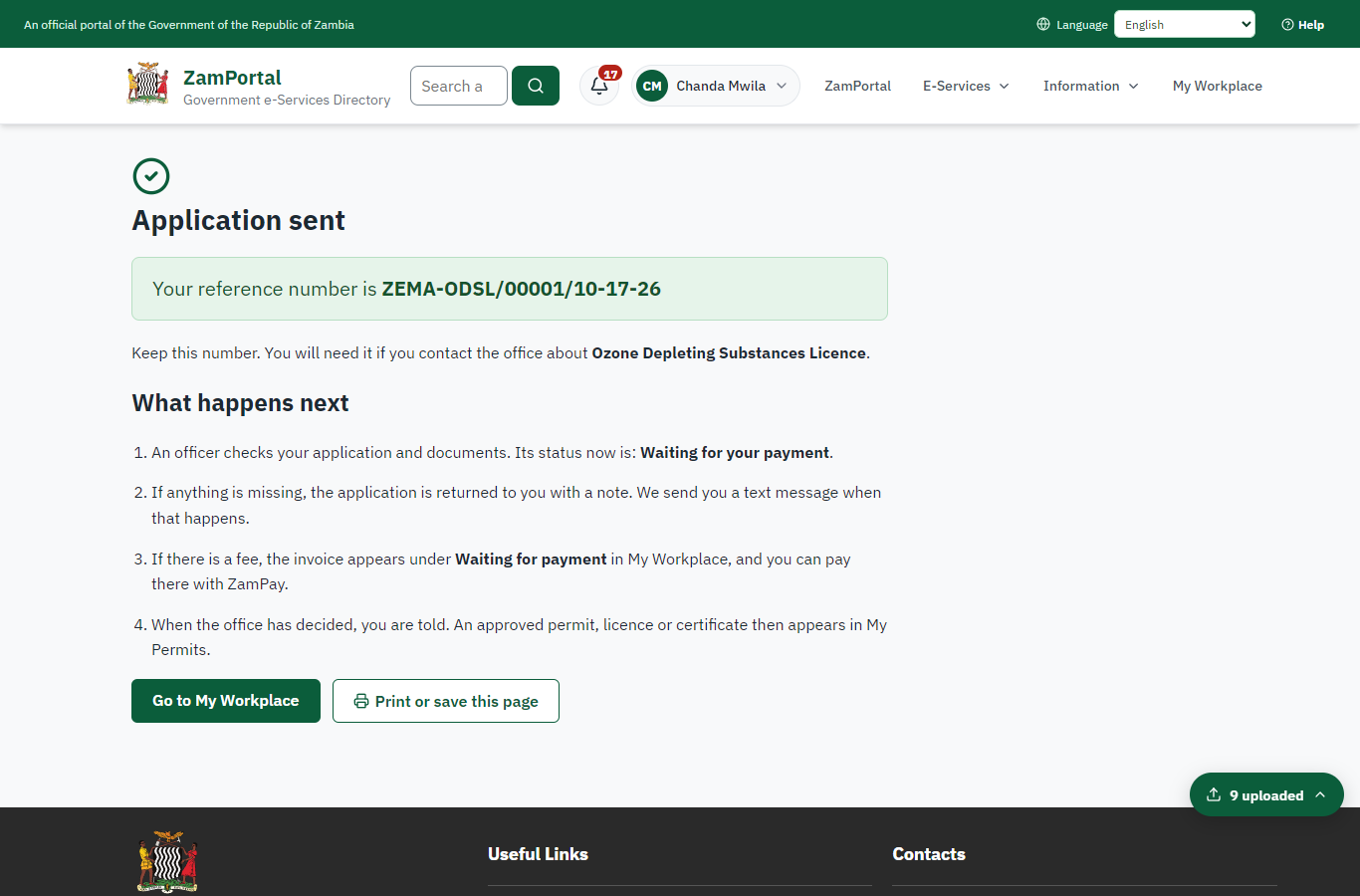 Application sent (desktop)