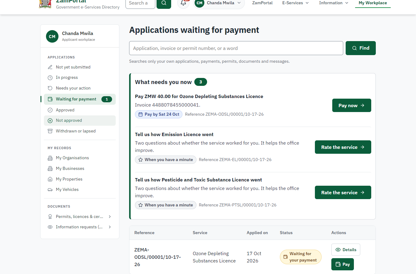 See that the fee is due (desktop)