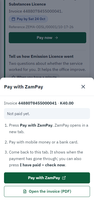 Pay with ZamPay (375 px phone)