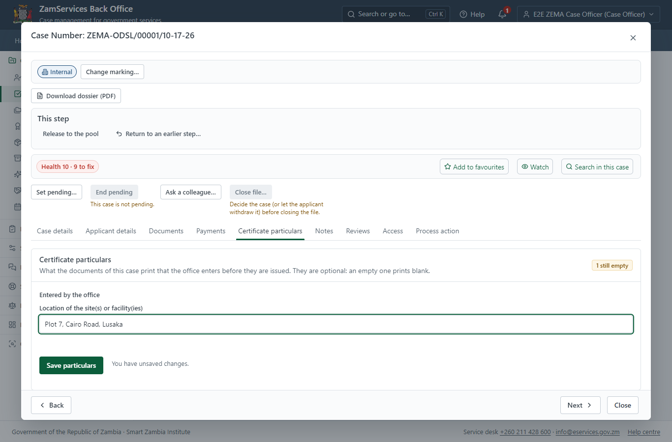 Fill in the certificate particulars (desktop)