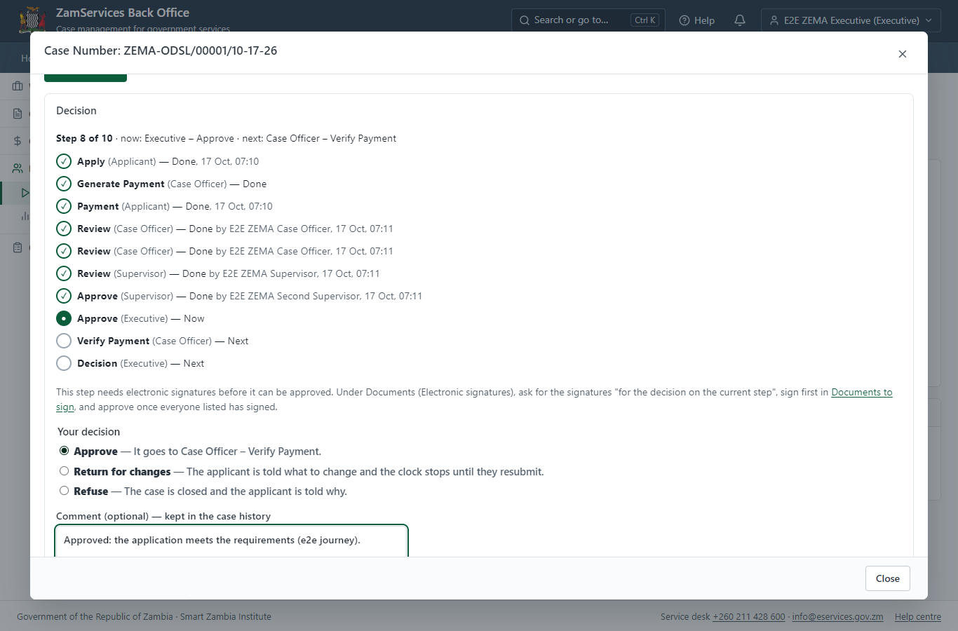 Decide: Review, Inspect, e-Sign Executive (desktop)