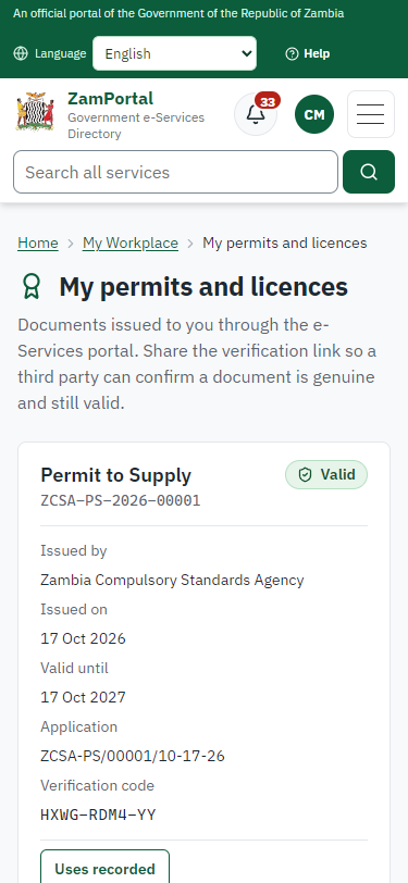 The document in My permits (375 px phone)