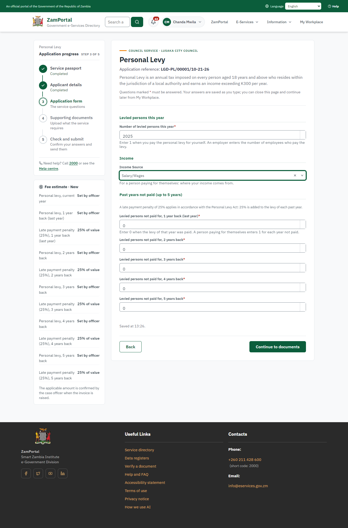 Fill in the application form (desktop)