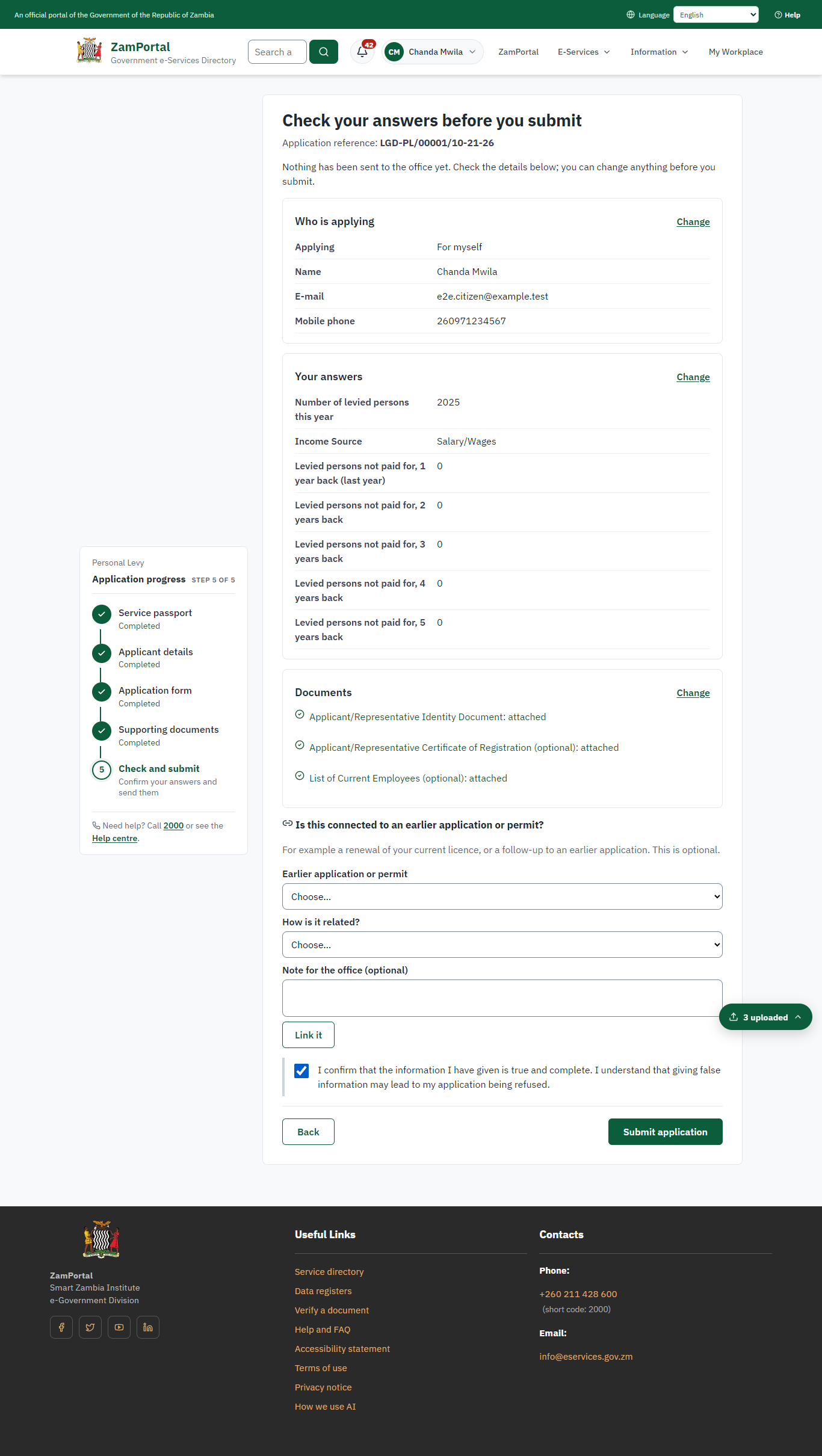 Check the answers and confirm the declaration (desktop)