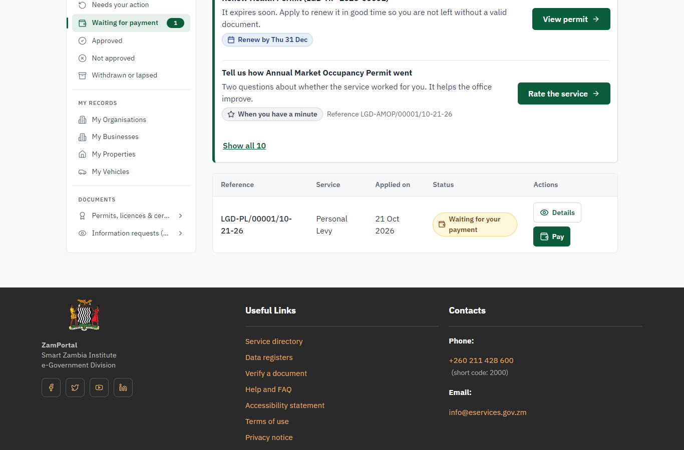 See that the fee is due (desktop)