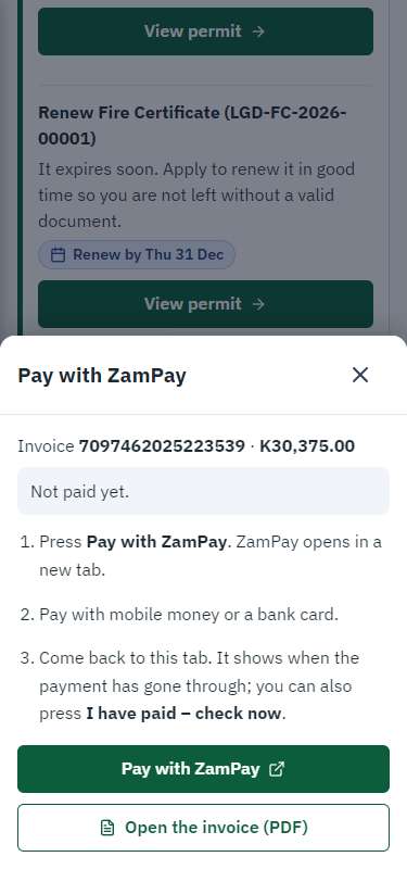 Pay with ZamPay (375 px phone)