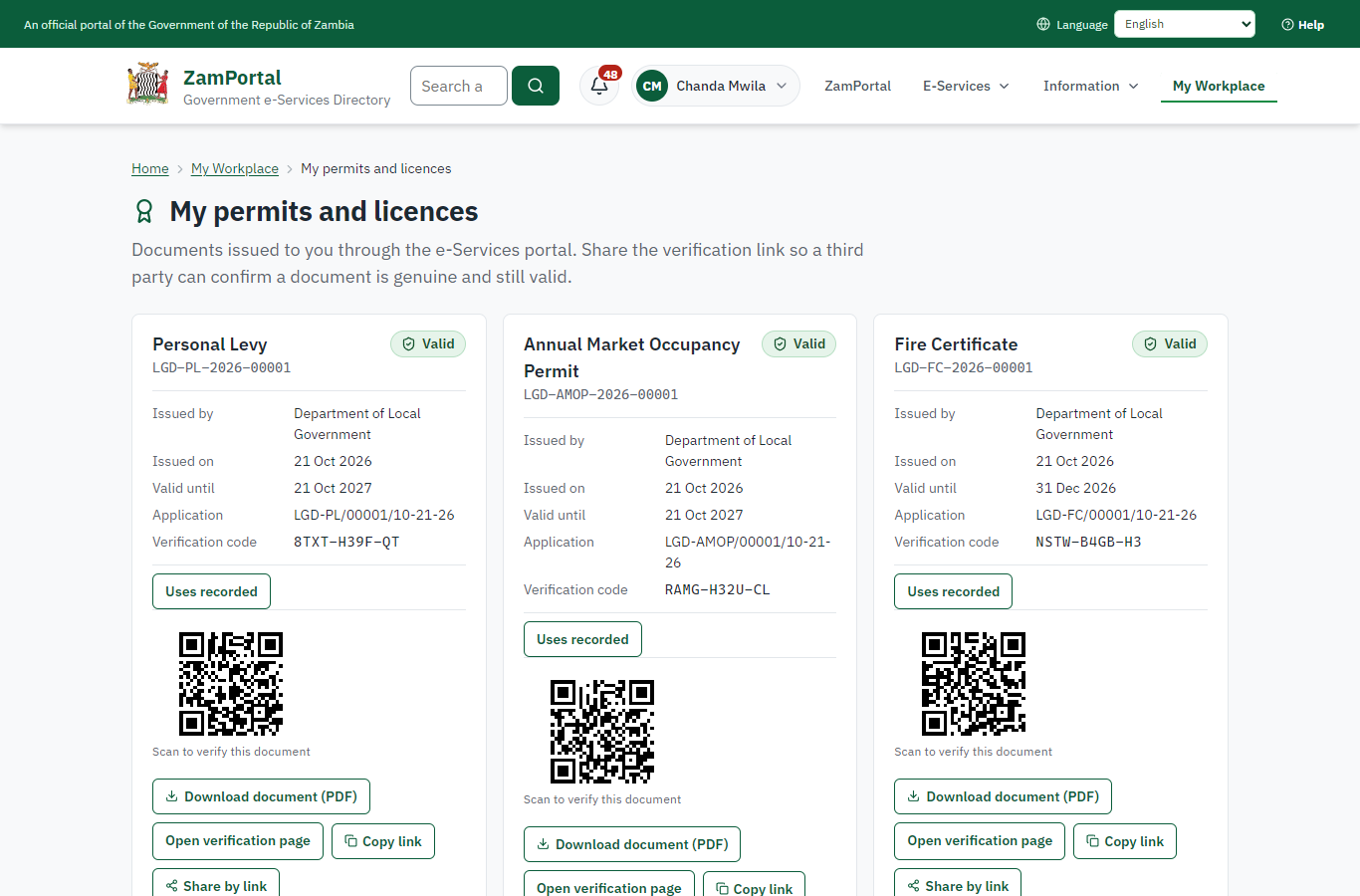 The document in My permits (desktop)
