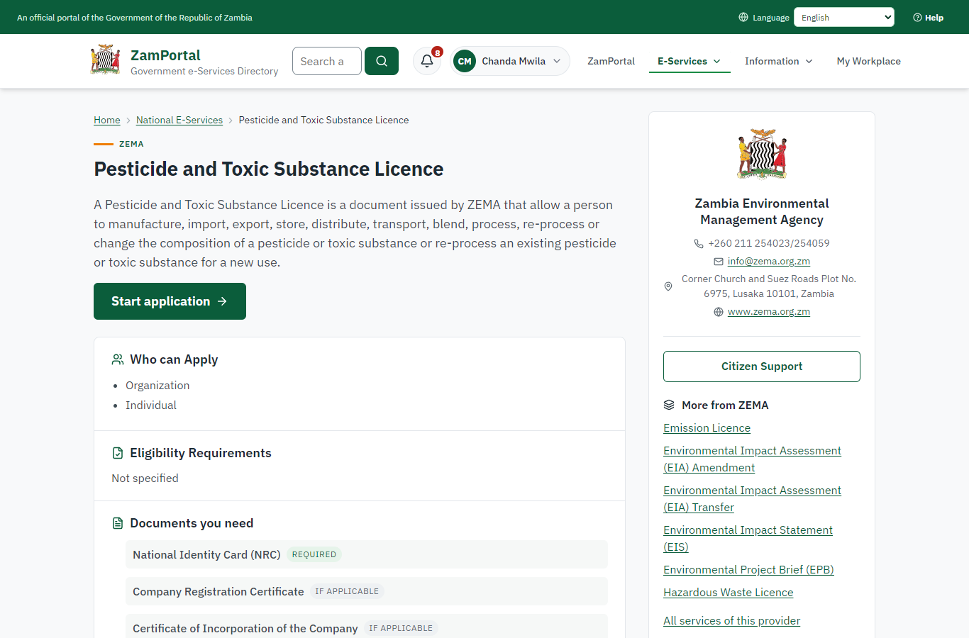 Read the service page (desktop)