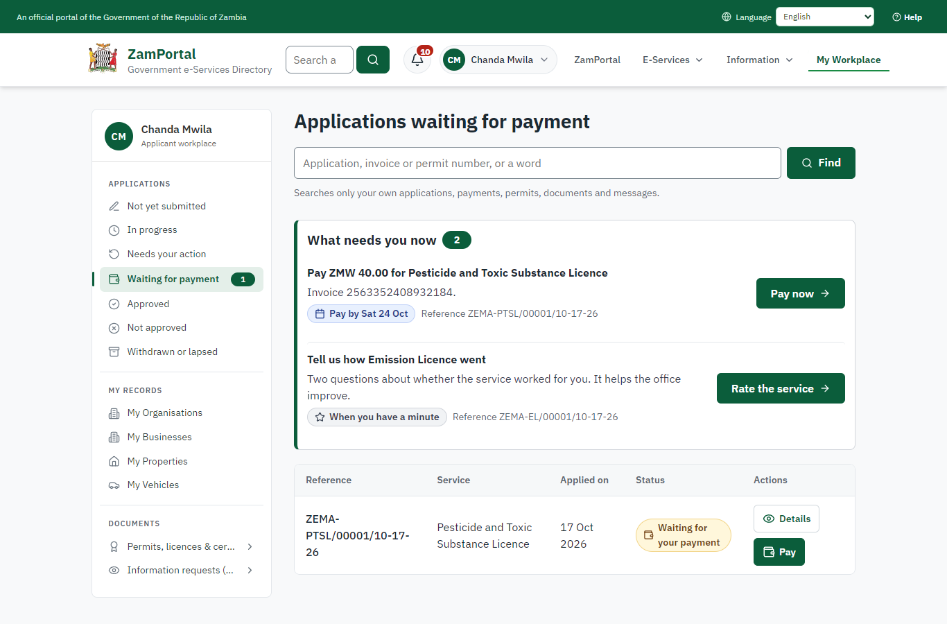 See that the fee is due (desktop)