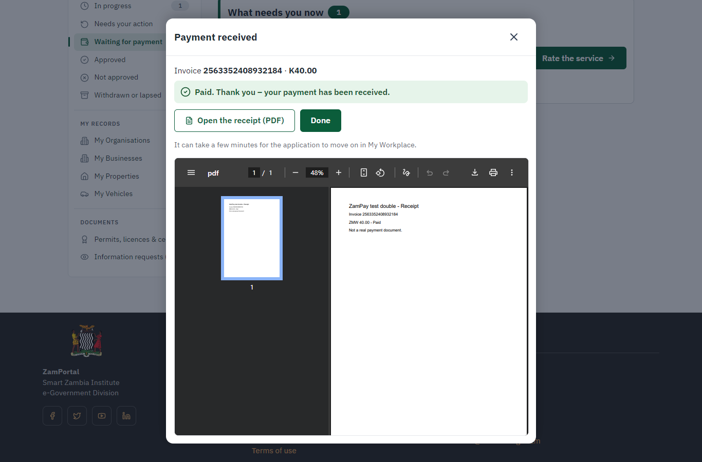 Payment received (desktop)