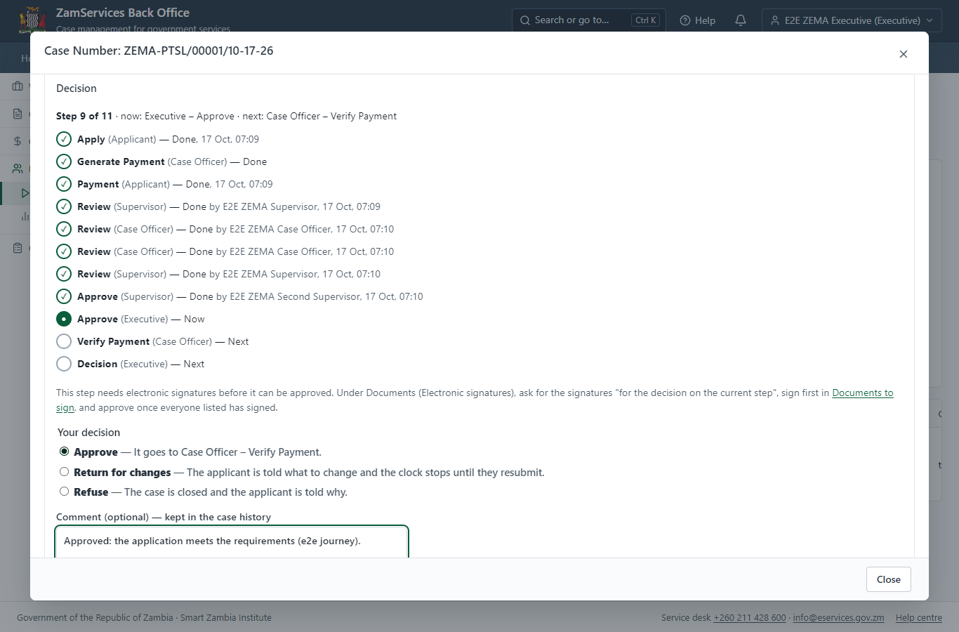 Decide: Review, Inspect, e-Sign Executive (desktop)