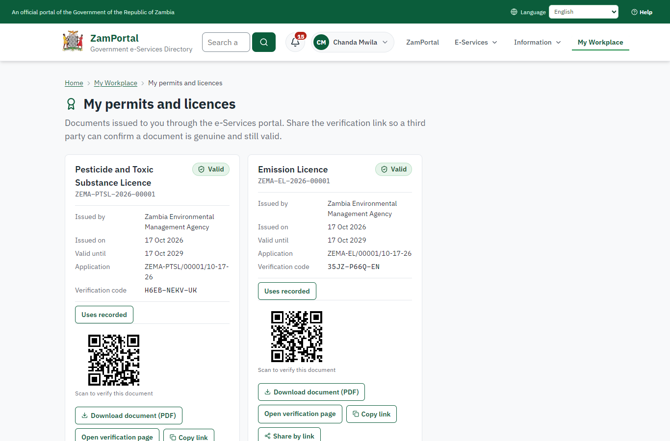 The document in My permits (desktop)