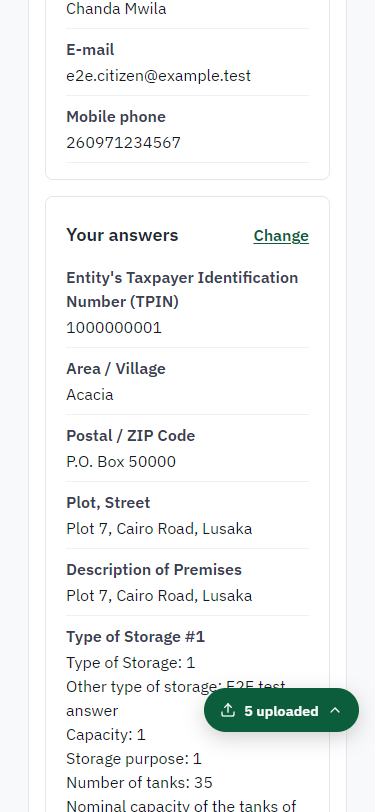 Check the answers and confirm the declaration (375 px phone)