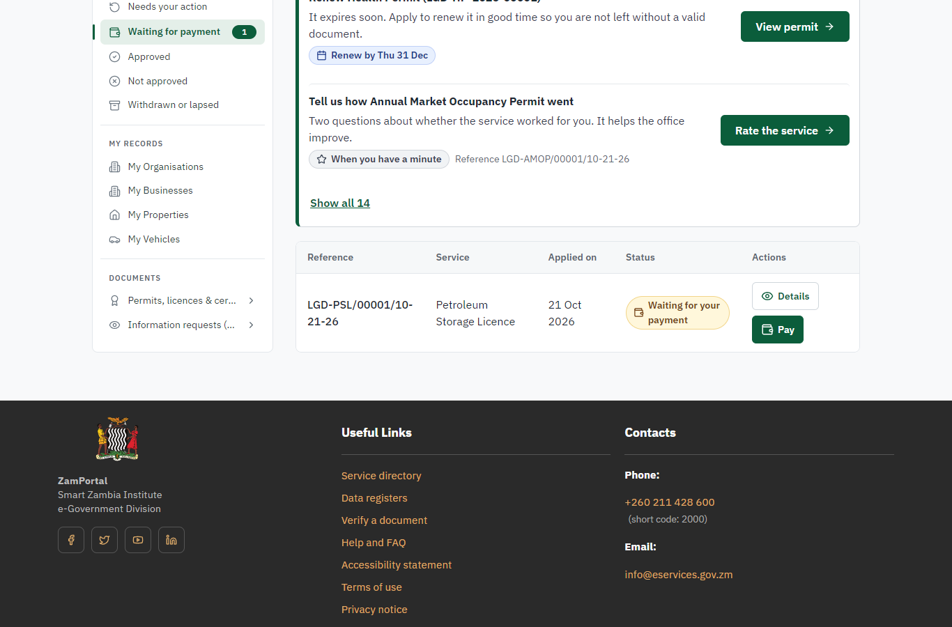 See that the fee is due (desktop)