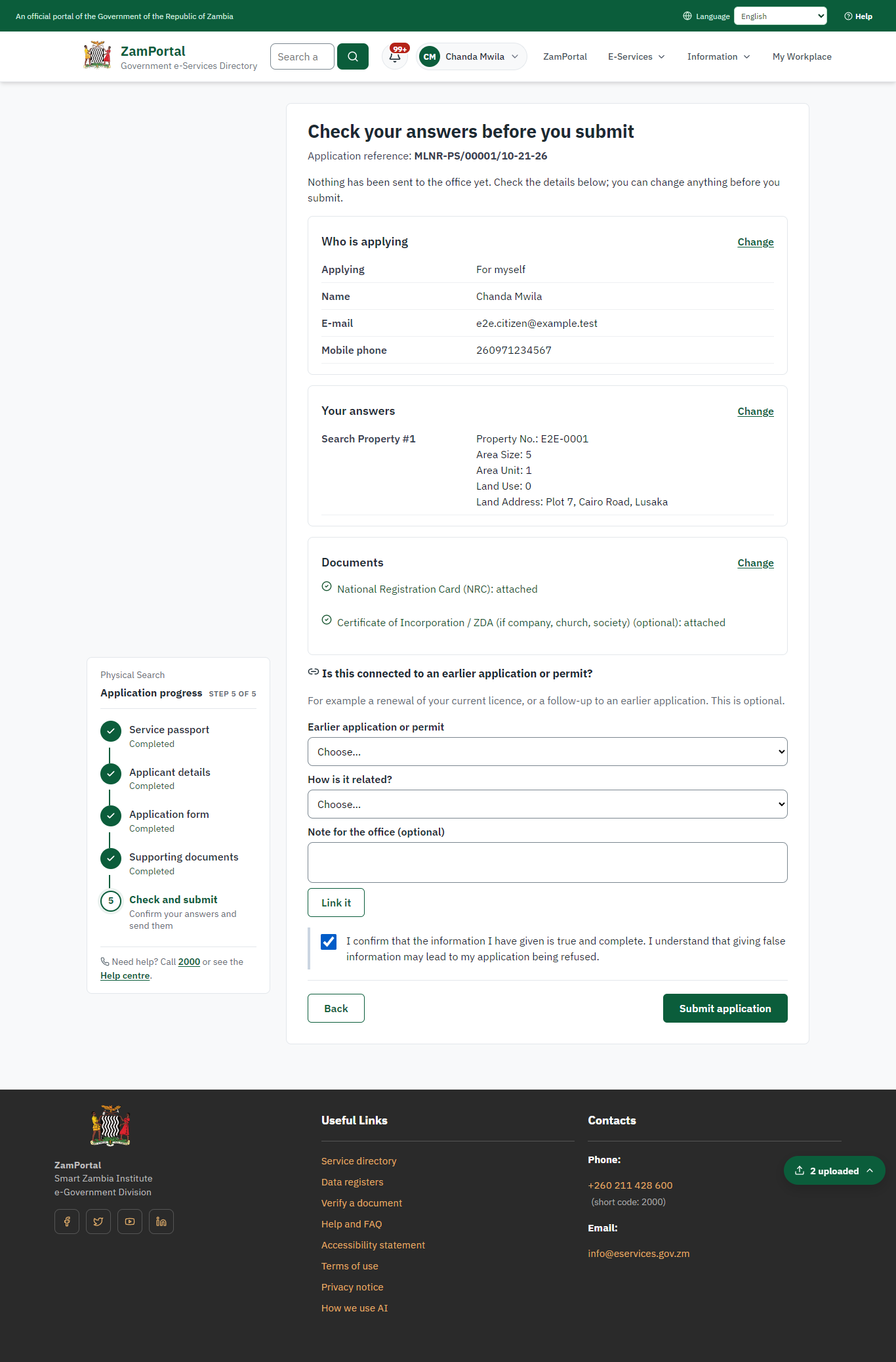 Check the answers and confirm the declaration (desktop)