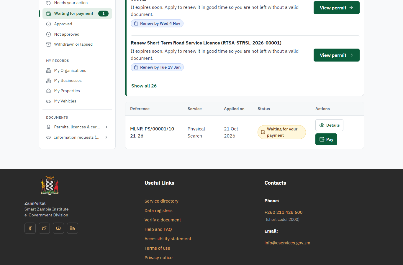 See that the fee is due (desktop)