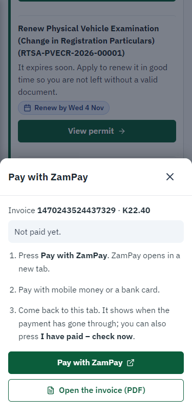 Pay with ZamPay (375 px phone)