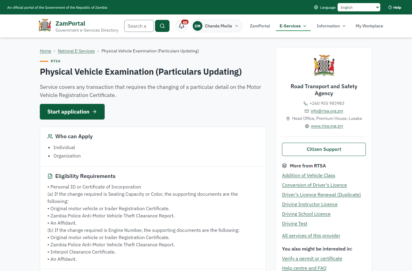 Read the service page (desktop)