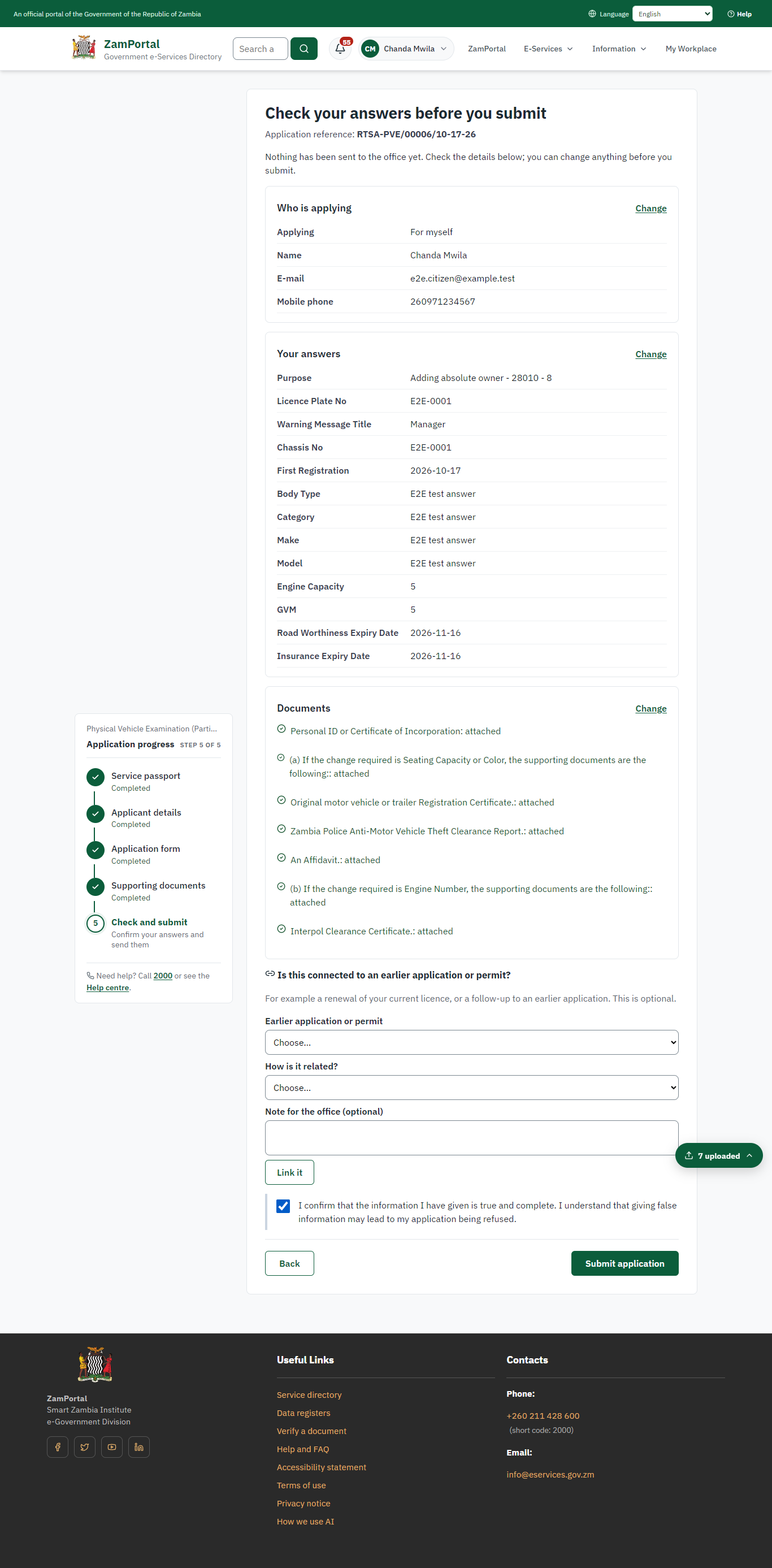 Check the answers and confirm the declaration (desktop)