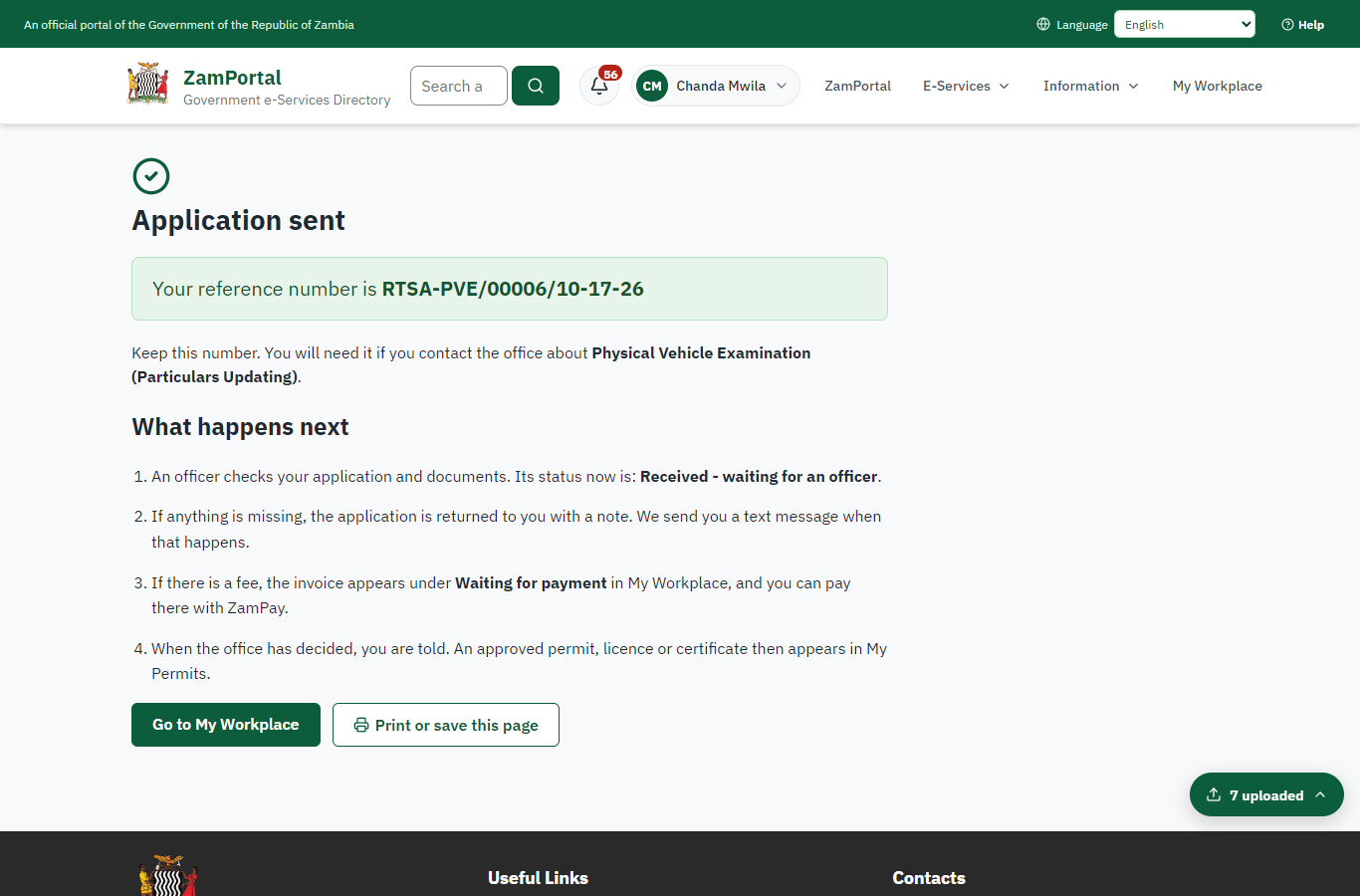 Application sent (desktop)