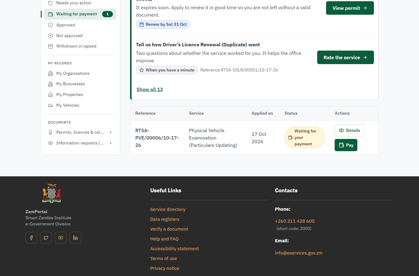See that the fee is due (desktop)