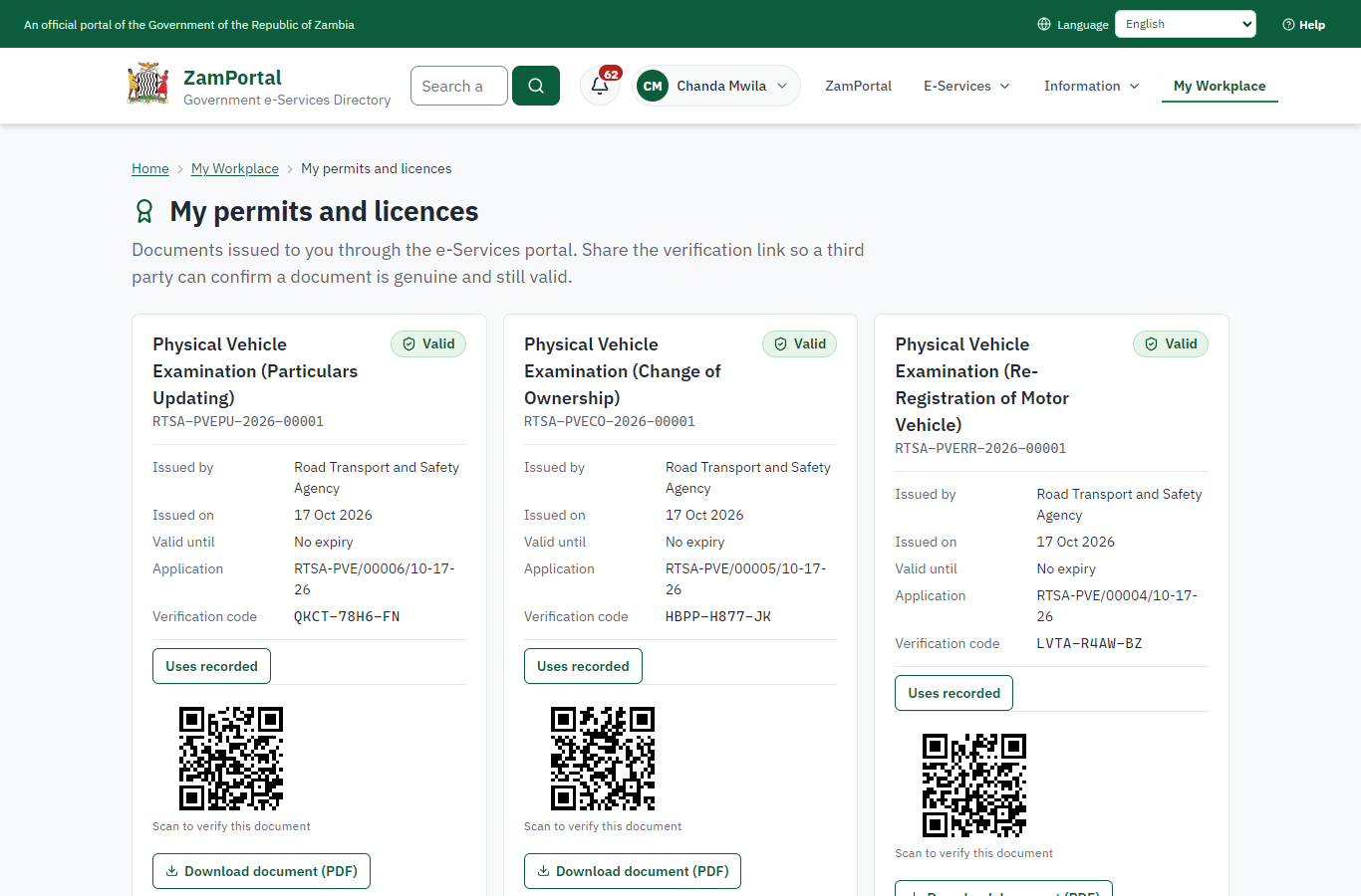 The document in My permits (desktop)