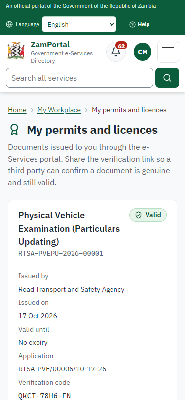The document in My permits (375 px phone)
