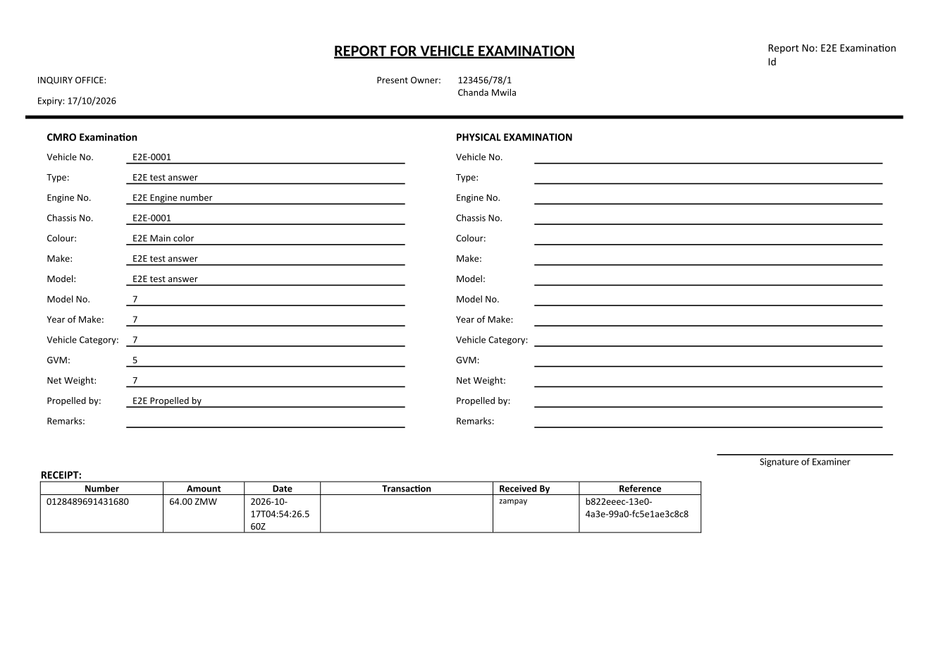 Physical Vehicle Examination (Particulars Updating) (sealed PDF)