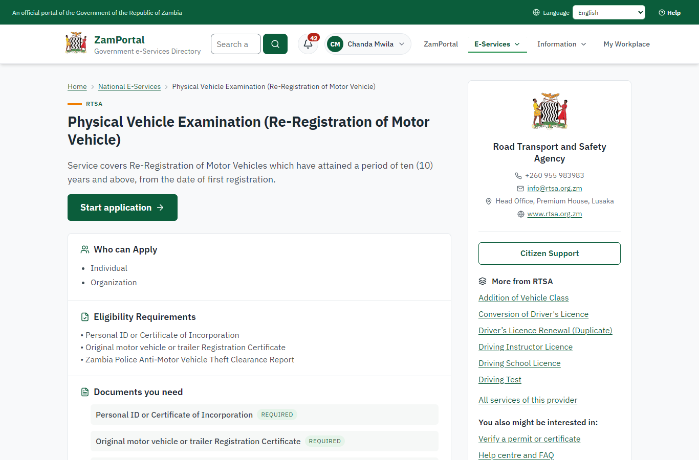 Read the service page (desktop)