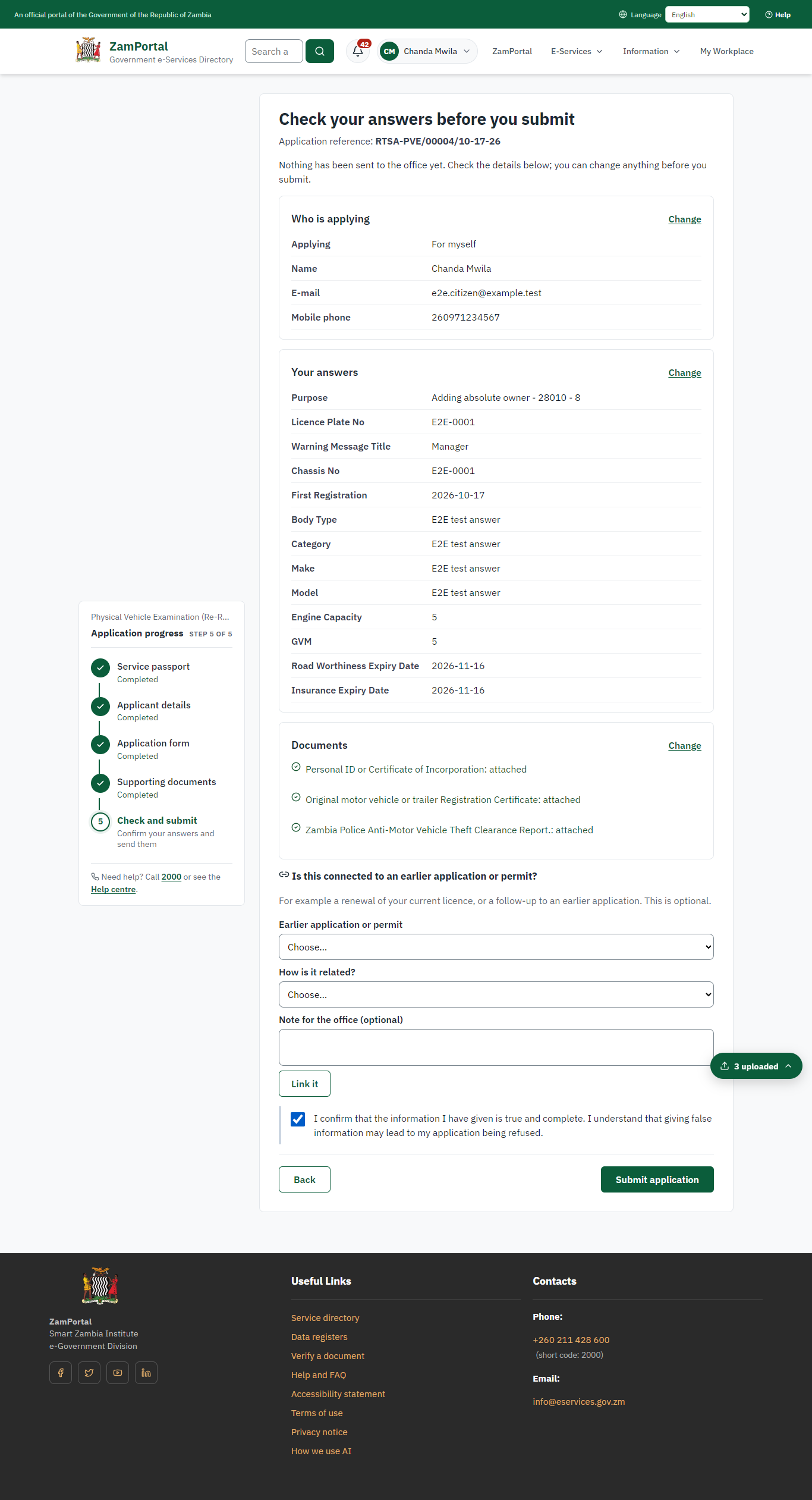 Check the answers and confirm the declaration (desktop)