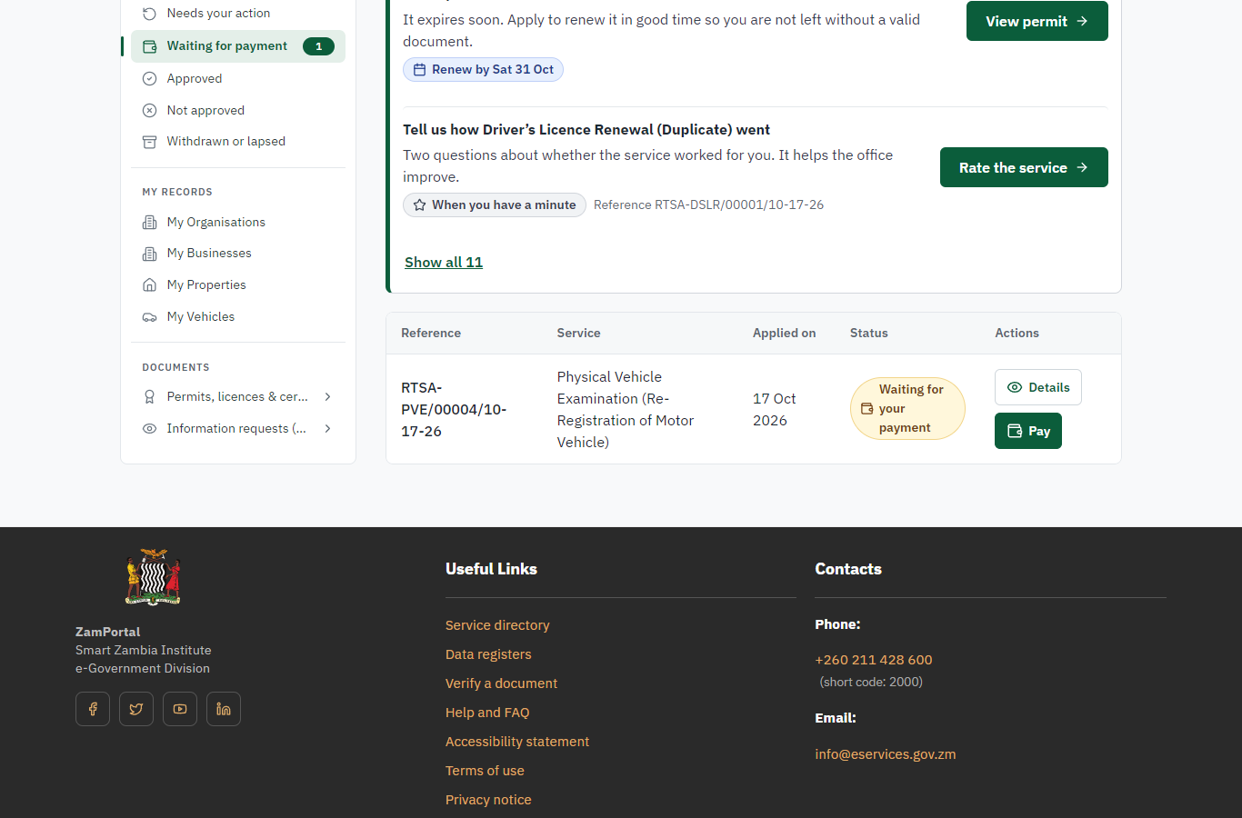 See that the fee is due (desktop)