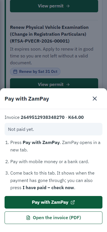 Pay with ZamPay (375 px phone)