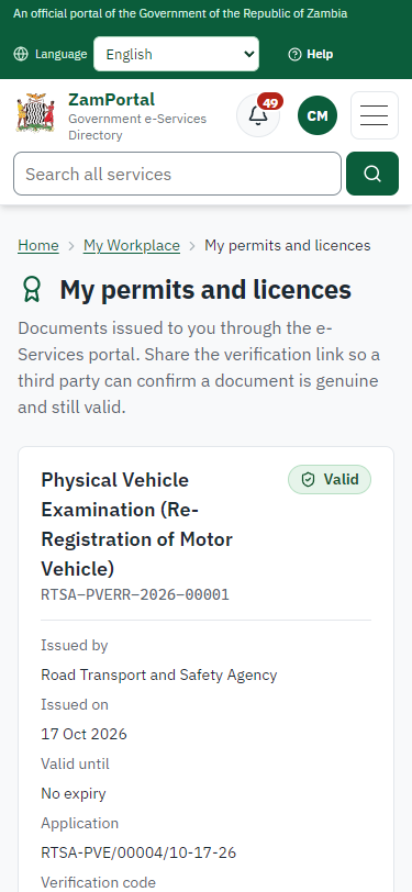 The document in My permits (375 px phone)
