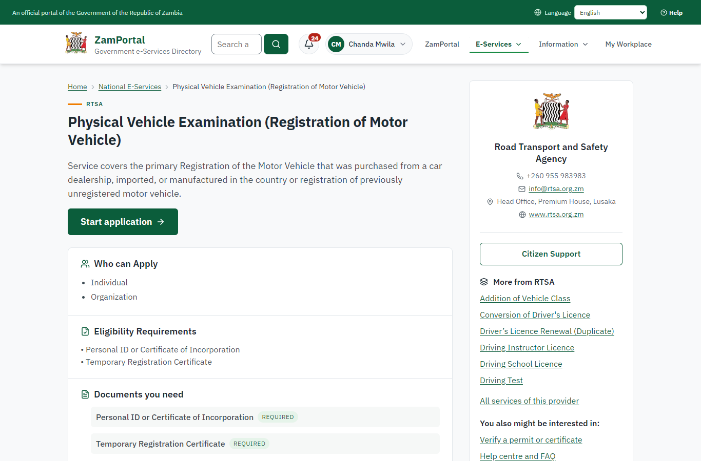 Read the service page (desktop)