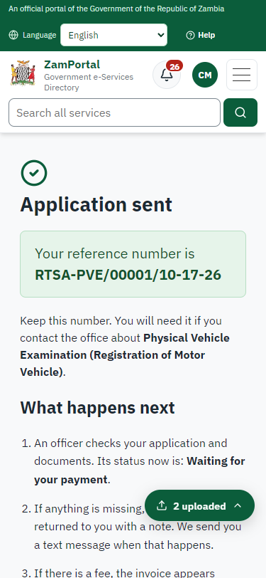 Application sent (375 px phone)