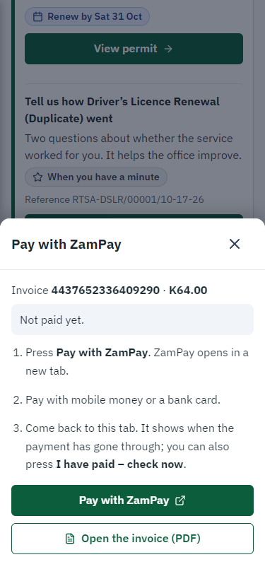 Pay with ZamPay (375 px phone)