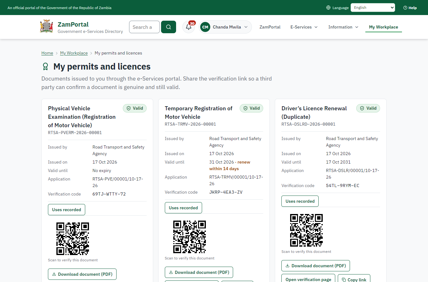 The document in My permits (desktop)