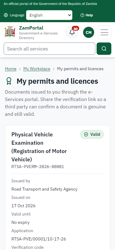 The document in My permits (375 px phone)