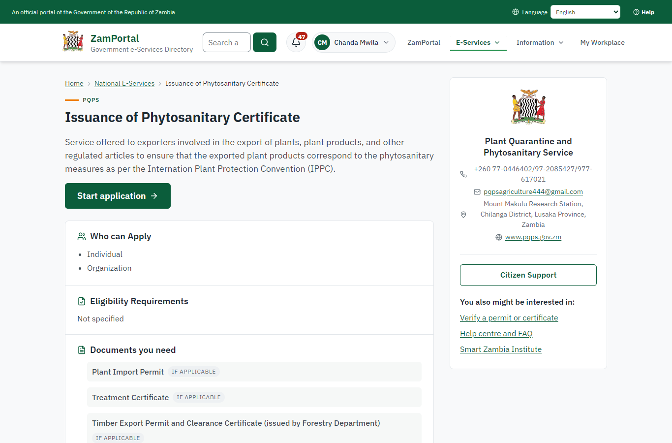 Read the service page (desktop)