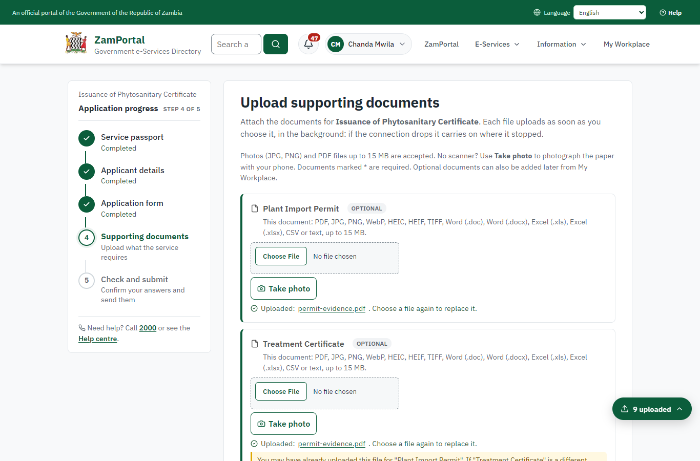 Upload the documents (desktop)