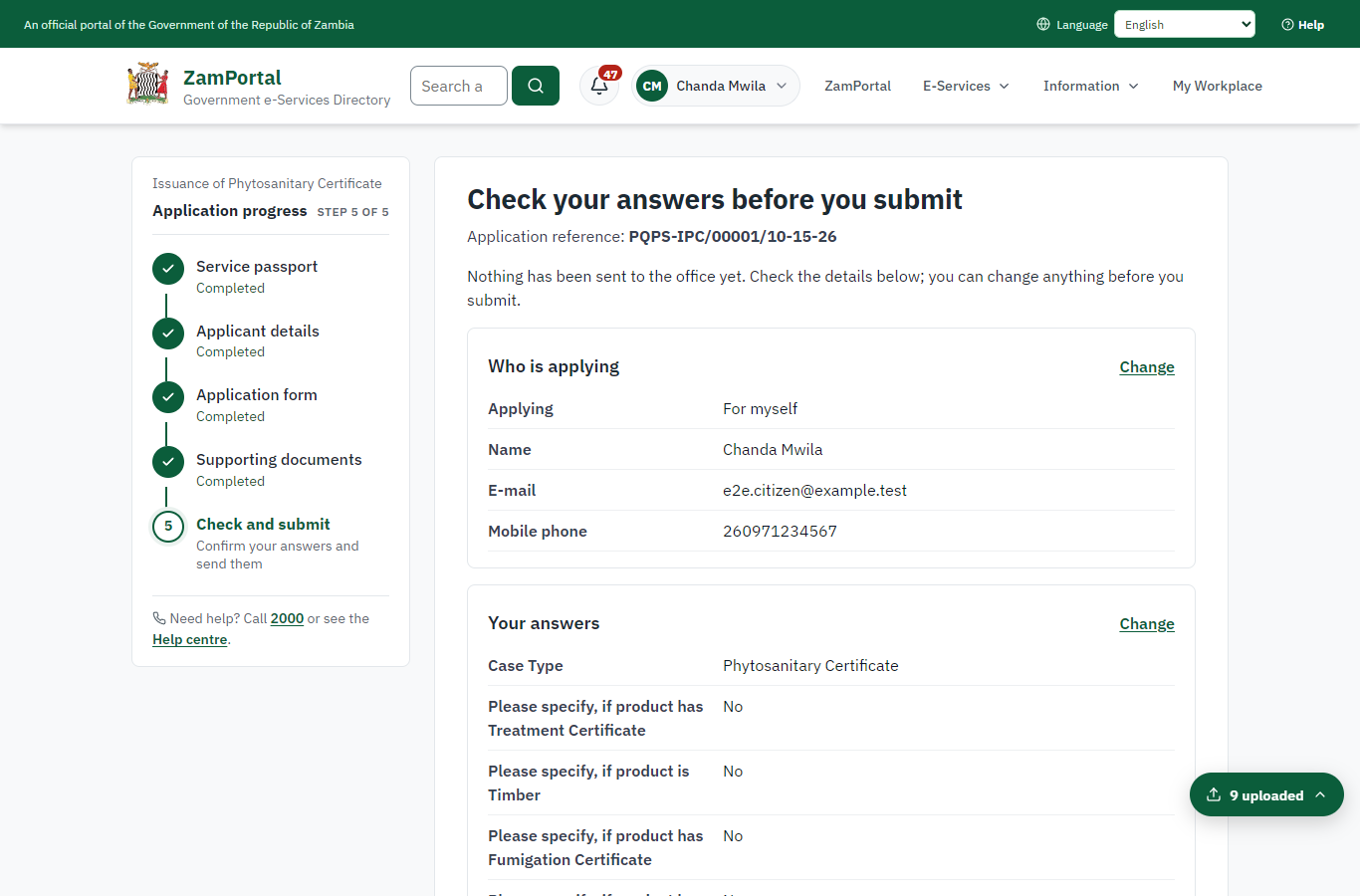 Check the answers and confirm the declaration (desktop)
