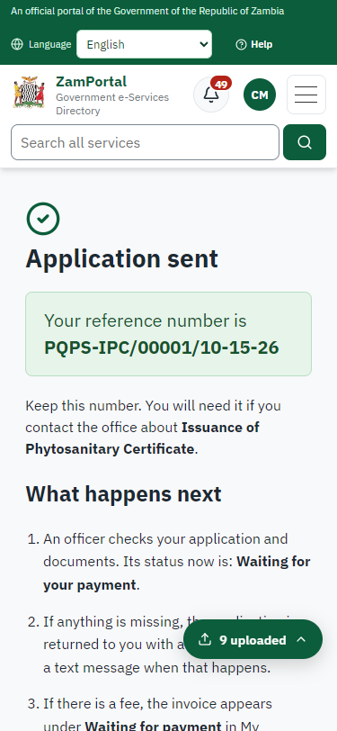 Application sent (375 px phone)