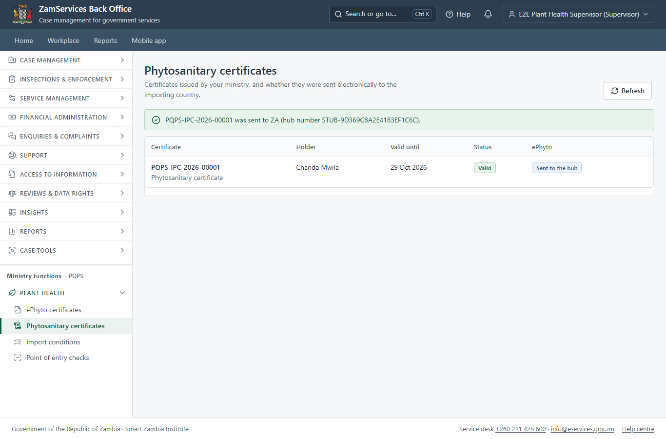 Send the certificate as an ePhyto (desktop)
